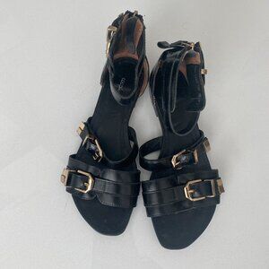 Couple of Leather Sandals Gold Buckles Black Size 6 US 37 EUR